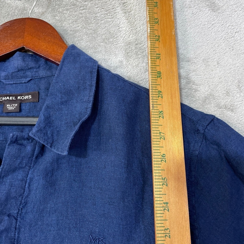 NWT Michael Kors 100% Linen Button up Shirt Men's XL Dark Midnight Blue Casual - Picture 3 of 10